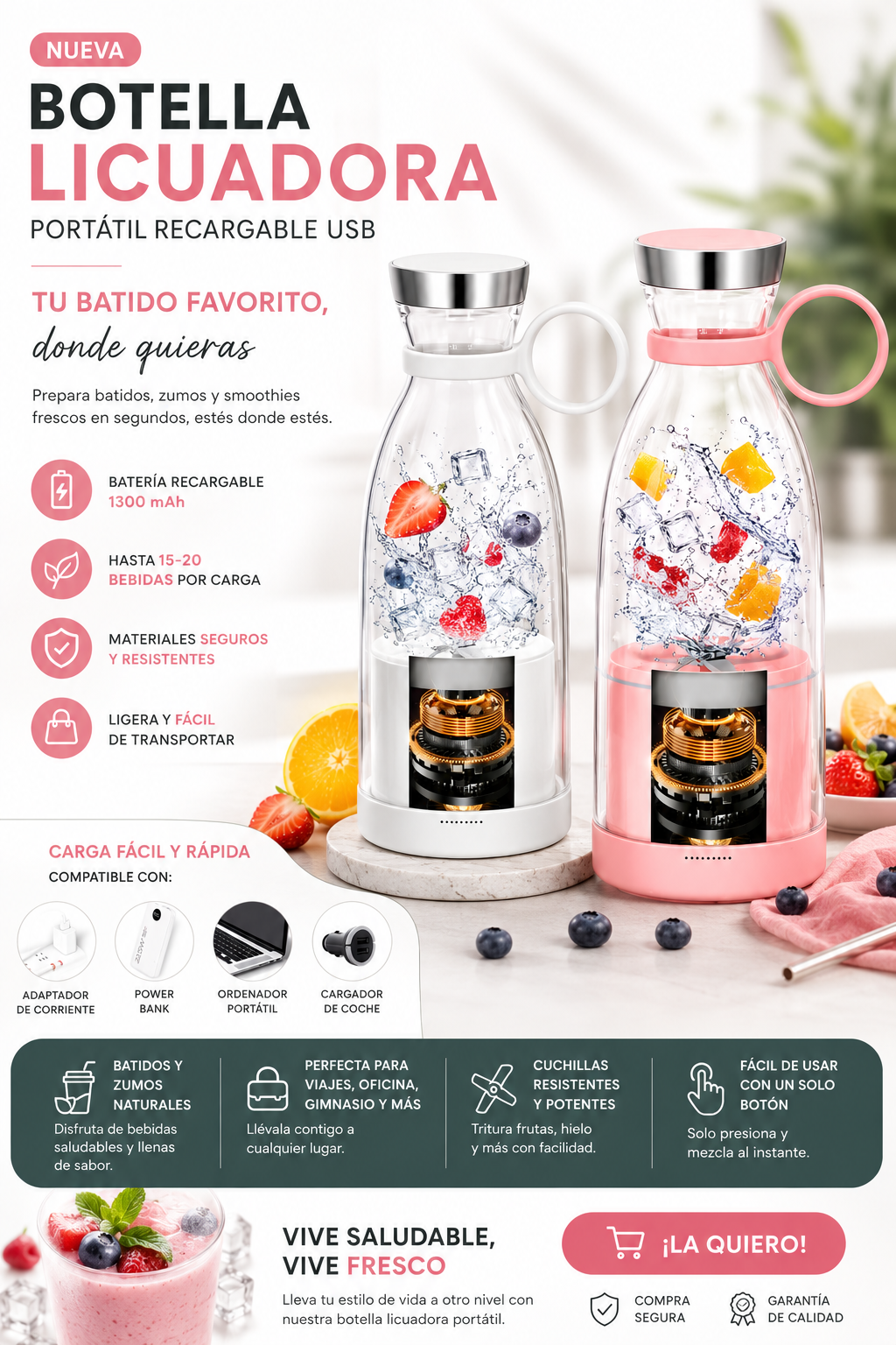 Botella licuadora portátil